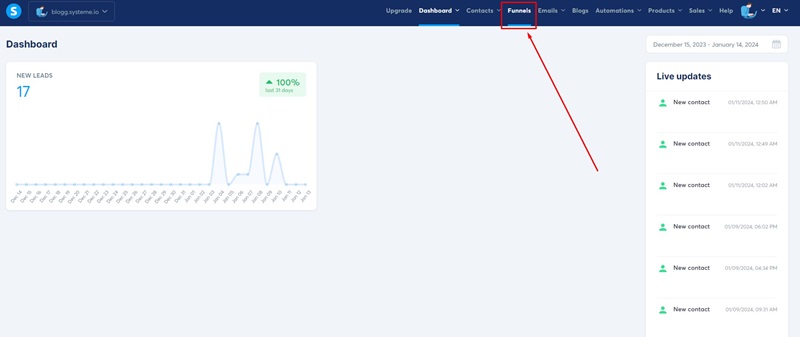 systeme io dashboard