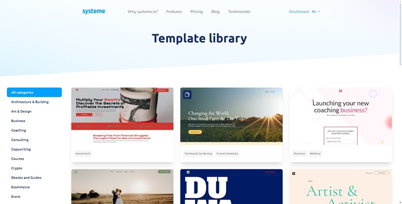 systeme io templates library